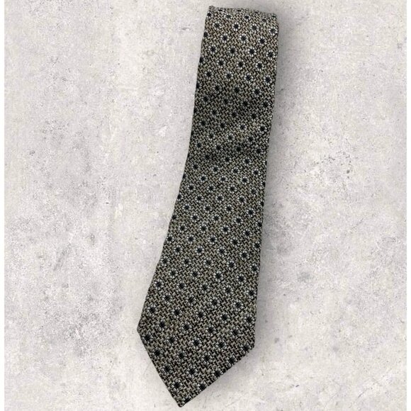 SUITSUPPLY Shantung Silk Tie ITALY Brown Beige Geometric Floral W:3.2" EUC - Picture 1 of 6